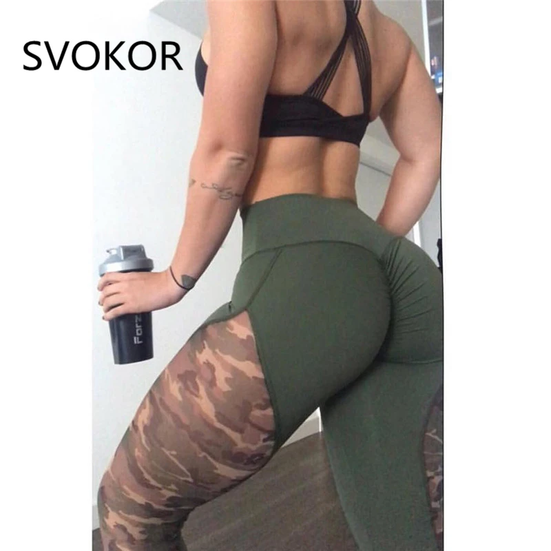 maternity leggings SVOKOR Sexy Mesh Leggings Women For Fitness Polyester High Waist Camouflage Jeggings Fold Push Up Work Out Girl Legging capri leggings