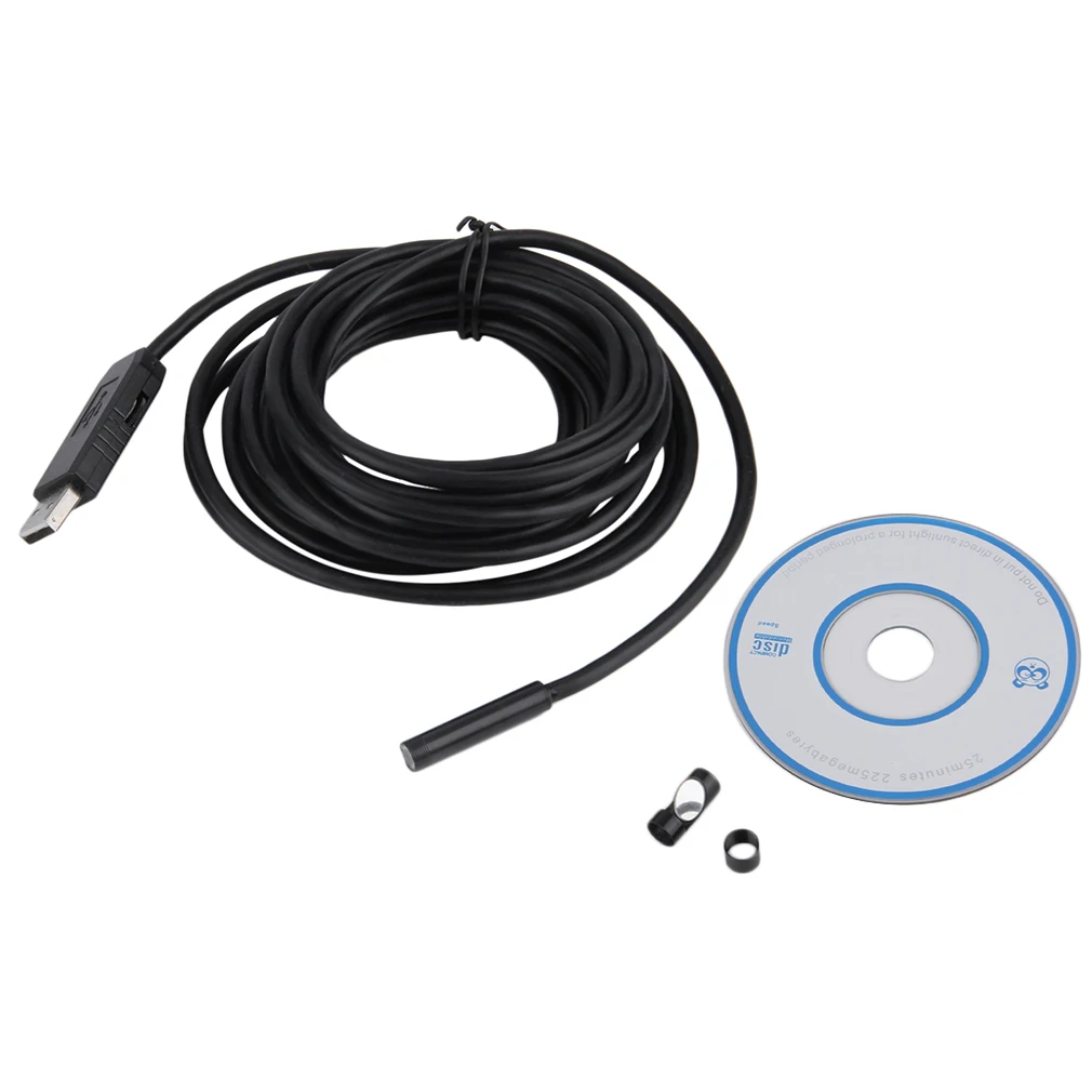 

7mm Lens 5M USB Endoscope Waterproof 6 LED Borescope Tube Inspection Video Photo Capture Mini Camera with Driver CD Black New