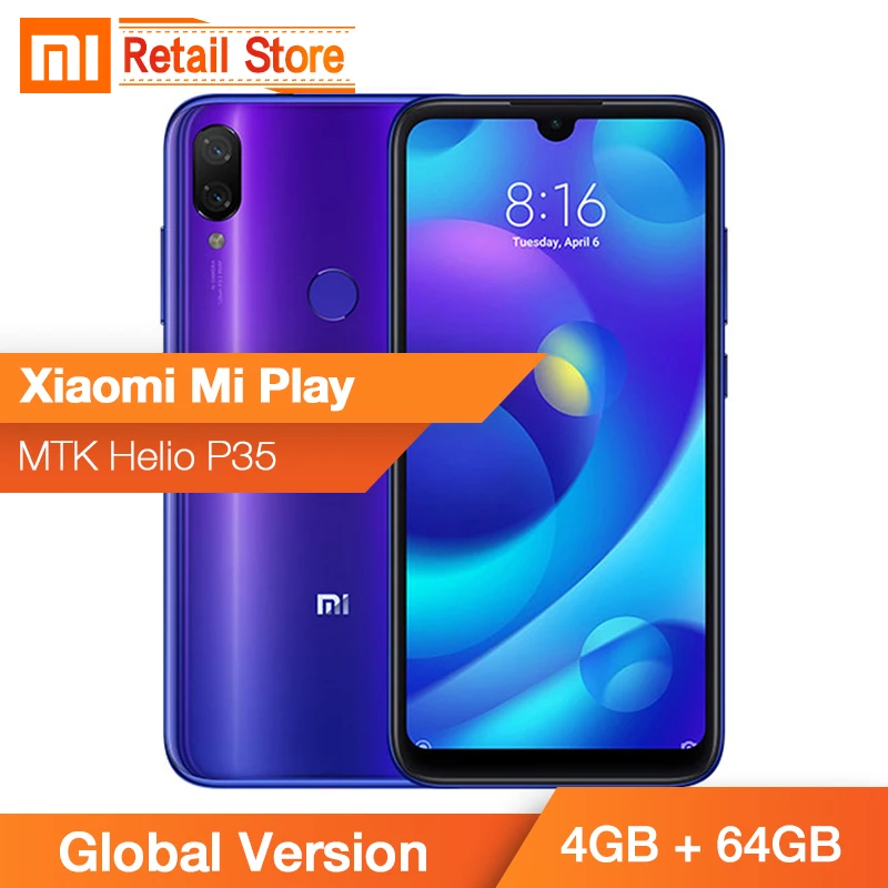 В наличии Глобальный Версия Сяо mi Play 4 GB 64 мобильный телефон MTK Helio P35 Octa Core Dual 12 + 2 Мп