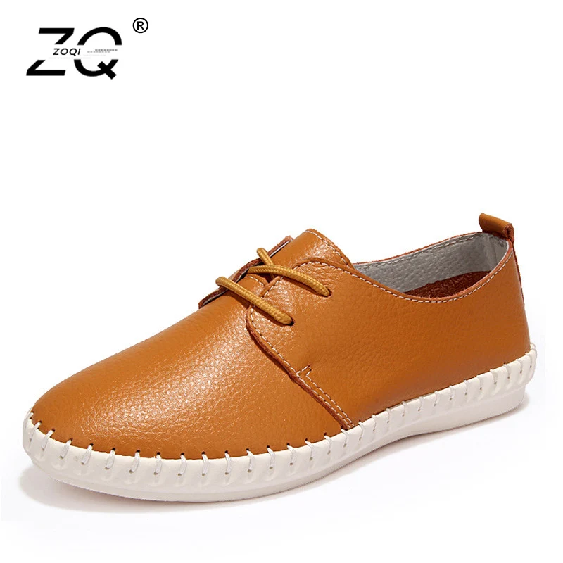

ZOQI Genuine Leather Oxford Flat Shoes Women Flats 2018 Fashion Women Shoes Casual Moccasins Loafers Ladies Shoes Zapatos Mujer