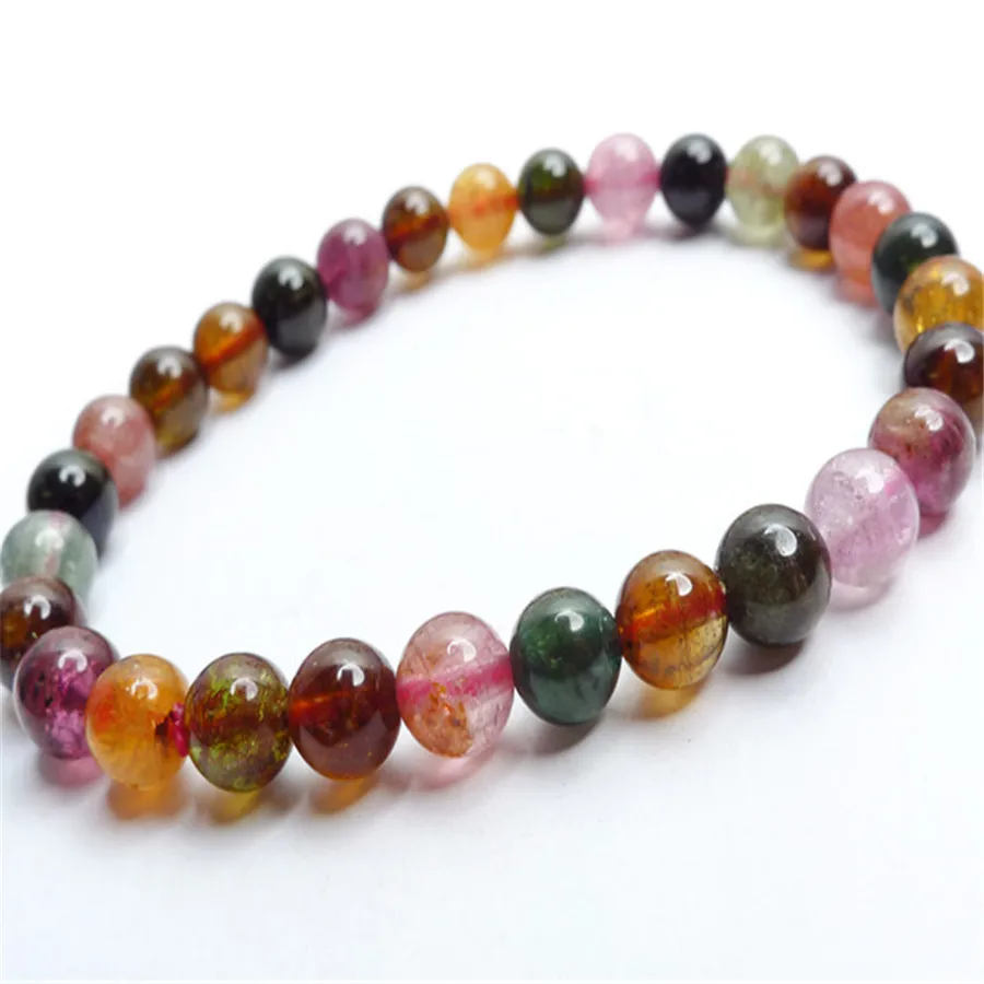 

6mm Genuine Natural Coloful Tourmaline Crystal Round Beads Bracelet For Women Femme Charm Stretch Bracelet