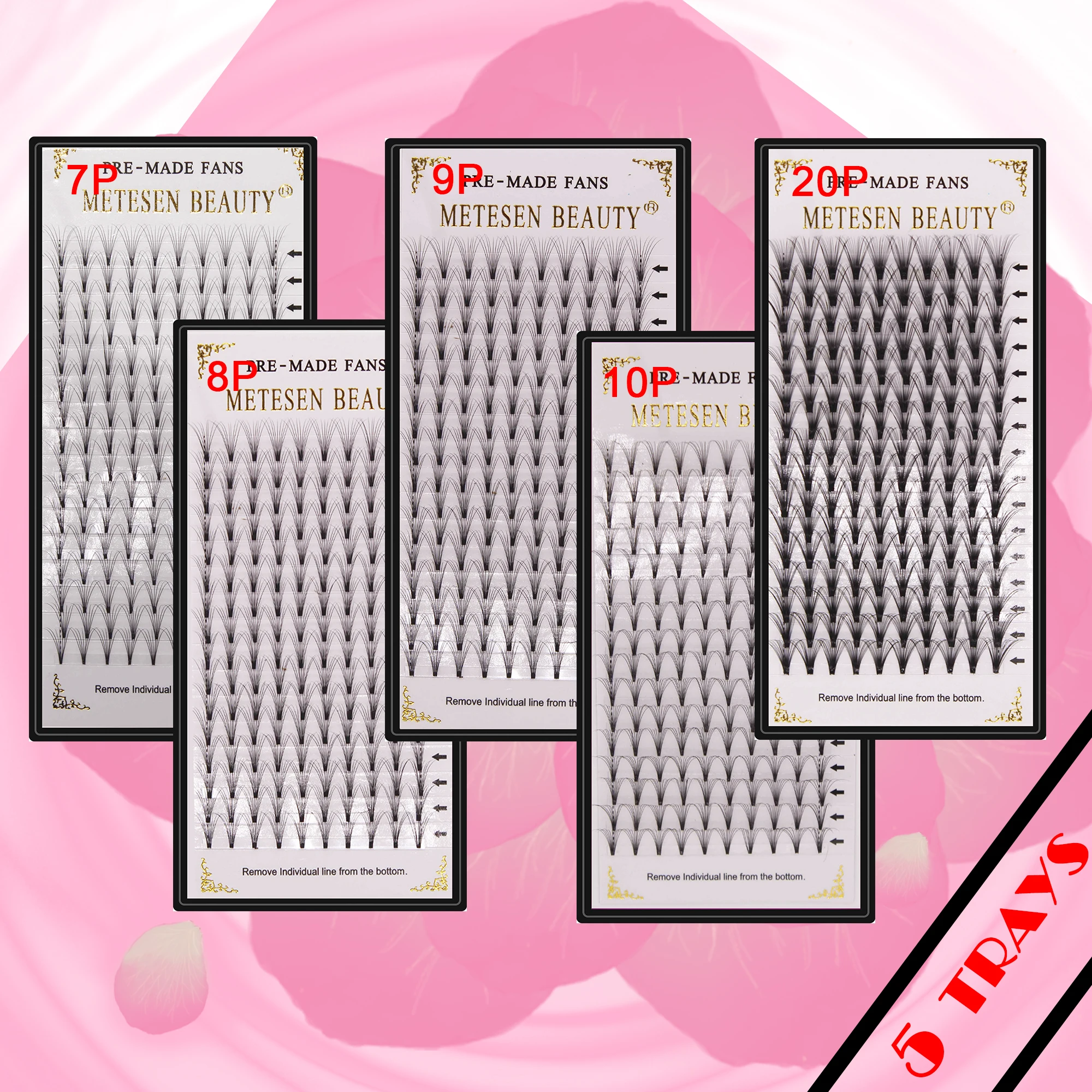 

METESEN BEAUTY 5case premade volume fans 16rows russian eyelash extensions hand made natural black C D curl new make up eyelash