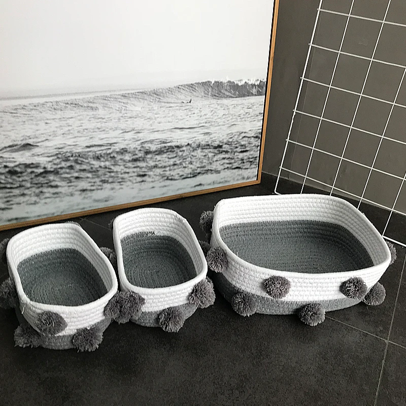 Handmade Nordic Cotton Woven Cosmetic Storage Box Desktop Snack Key Toys Basket Office Articles Organizer Sundries Container