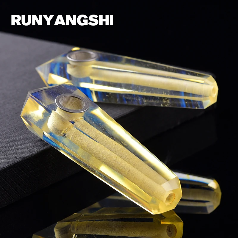 

Runyangshi Man-made Crystal Smoking Pipe Strainer Quartz Stone 1Pc Yellow Melting Smoke Pipe High Quality YH15