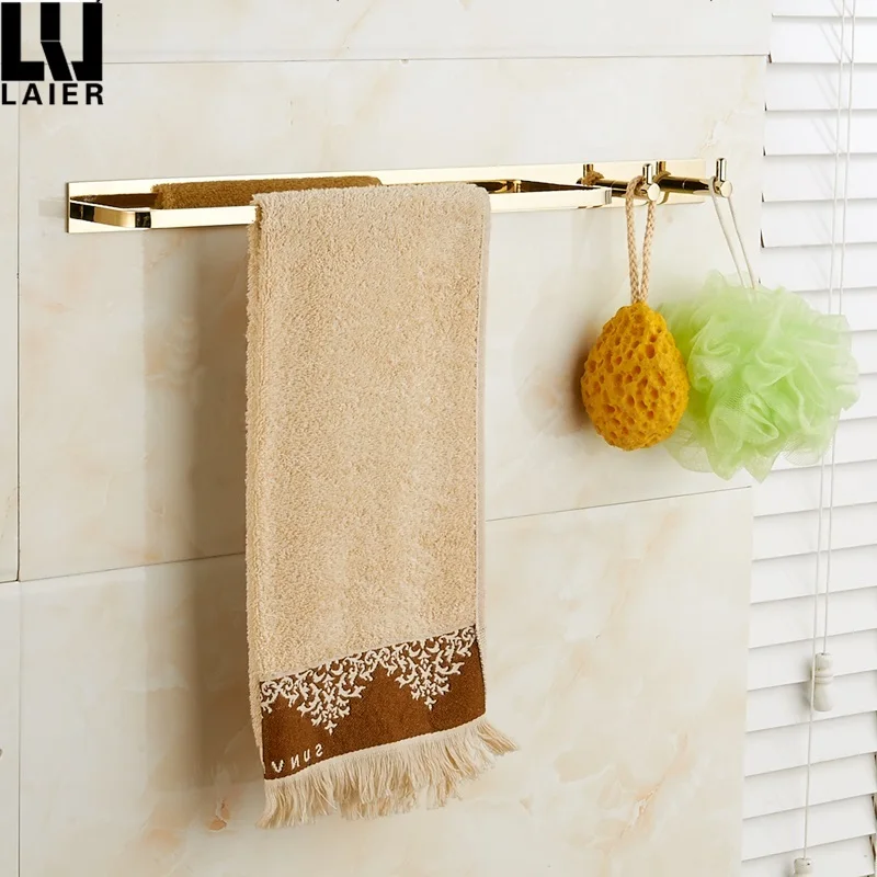 

Copper gold simple towel bar kitchen bathroom towel hanging with hooks