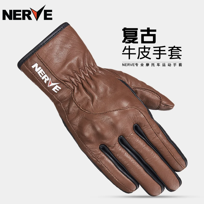 

NERVE Leather gloves Motorcycle Riding Protection Equipment moto Retro Motorcycle Gloves Touch screen KQ1030