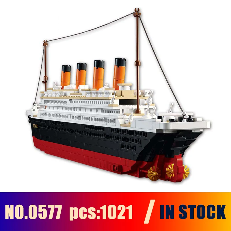 1021 шт Sluban 0577 игрушка Круизный корабль RMS титановая лодка модель строительные