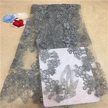 

Latest Sequins French Lace Fabrics 2019 Rose Gold High Quality African Tulle Lace Fabric For Wedding Dress Lace Material grey