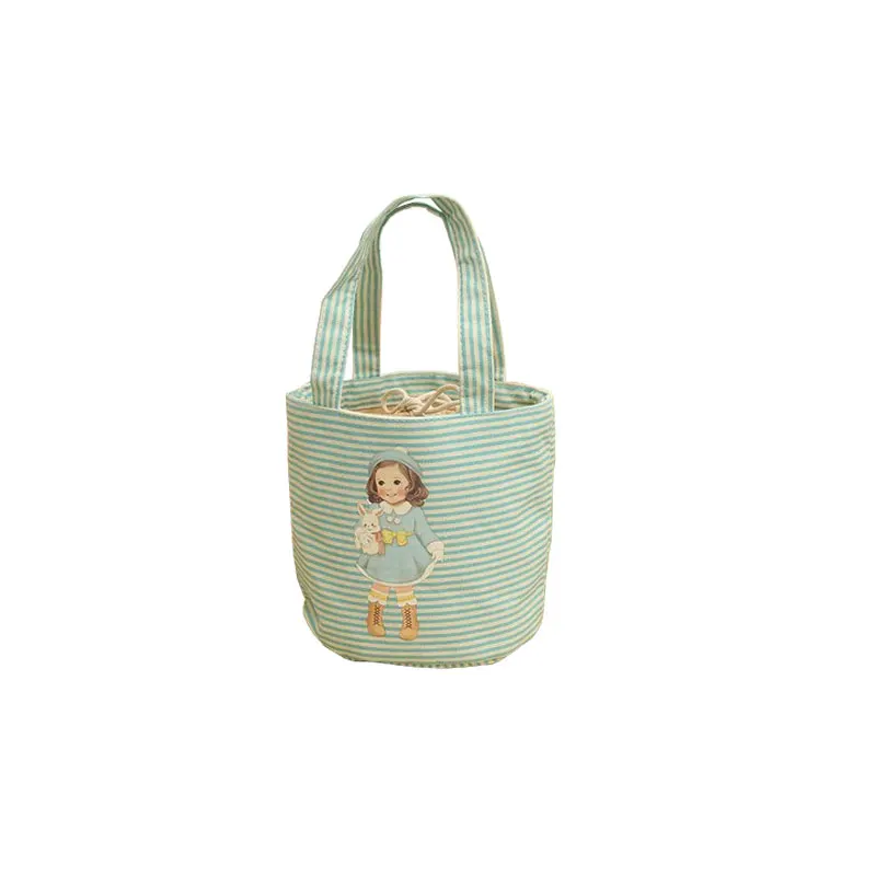 

Cute Girl Printing Canvas Mini Insulated Lunch Bag Portable Waterproof Drawstring Small Kids Thermal Cooler Bag