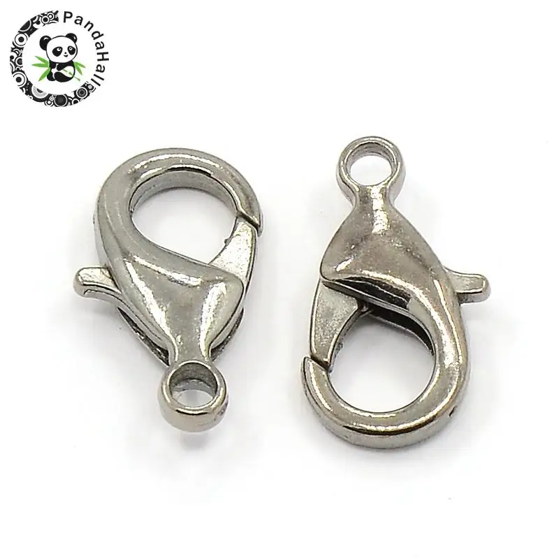 Brass Lobster Claw Clasps, Nickel Free, Black, about 15mm long, 8mm