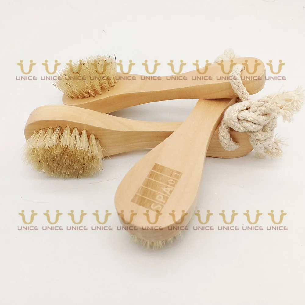 100Pcs/Lot OEM Customized LOGO Boar Bristle Facial Shaving Brush Wooden Handle Cleaning Grooming
