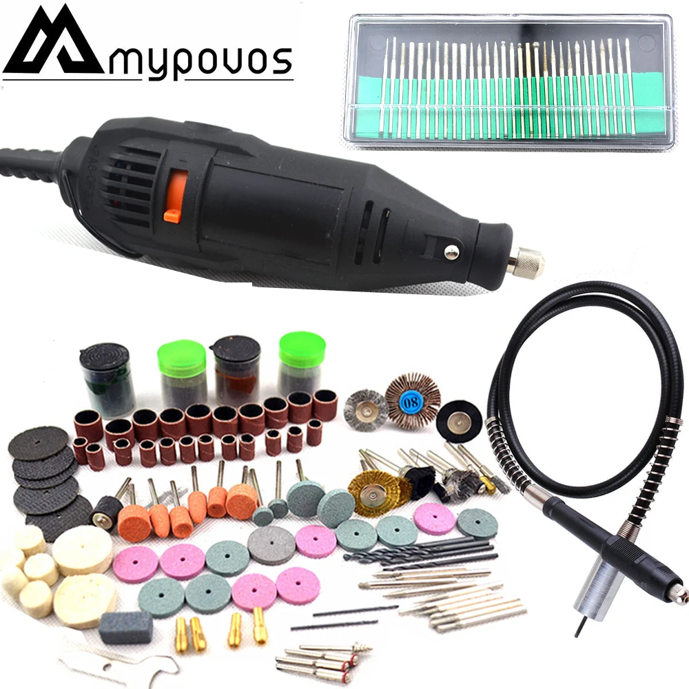

MYPOVOS 220V Power Tools Electric Mini Drill with Flex shaft 191pcs Rotary Tools Accessories For Dremel Drill Tools 3000 4000