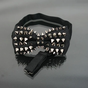 

New Arrival Hip Hop Punk Rivet Bow Tie Unisex Metal Drill Design Bow Tie Bowtie With Gift Box For Men Women