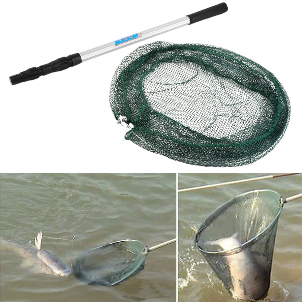 

Good deal frame Folding Fishing Landing Net Aluminum 3 Section Extending Pole Handle Fishing Tackle Equipment Accessory