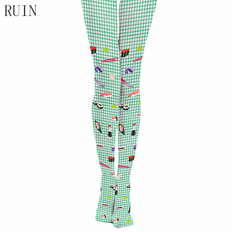 RUIN 2017 Новый продукт решетки мультфильм суши колготки с принтом девушки женские