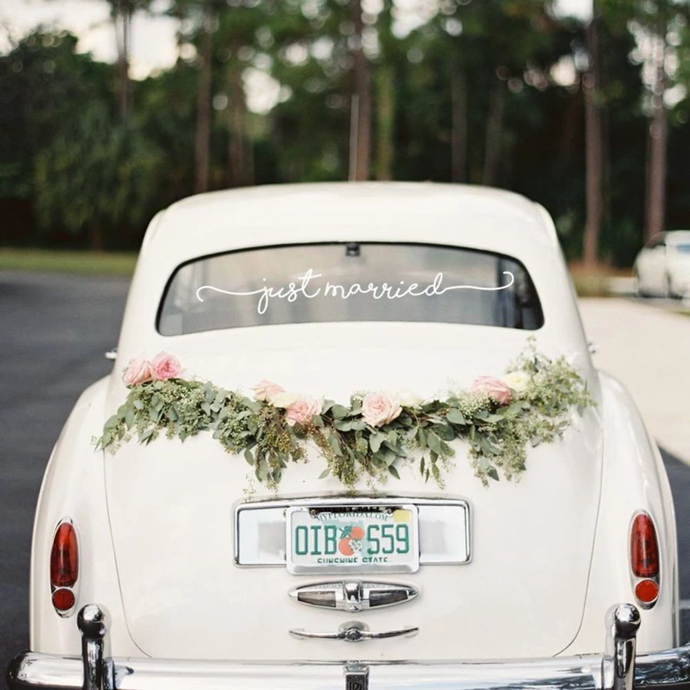 Just Married Wedding Quote Wall Sticker Car Vehicle Wedding Party Words Just Married Wall Decal Bedroom Floor Vinyl Decor  (3)