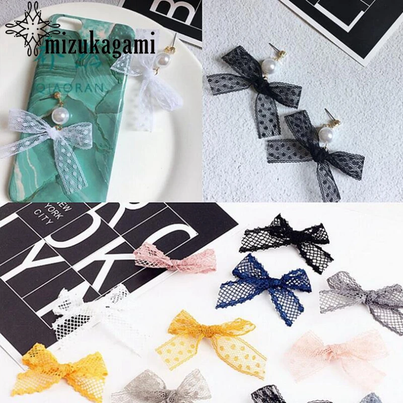 

Handmade Korean Lace Bow Charms Earrings 10pcs/lot For DIY Fashion Earrings Jewelry Making