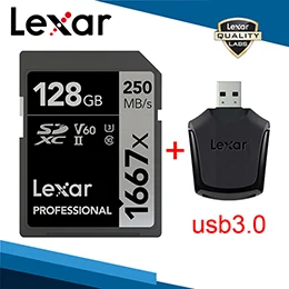 Lexar 1667x памяти карты SDXC и SD UHS-II устройство для чтения карт USB 3,0 256 ГБ 128 Гб 64 ГБ для 1080p HD 3D 4K видео Камера вождения Регистраторы - Емкость: 128G Card and Reader