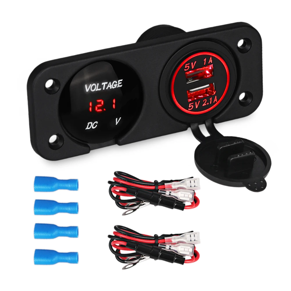 

Car Charger LED Panel Digital Voltage Meter Display Voltmeter 12V Marine Toggle Rocker Switch Panel Boat Double USB Car Charger