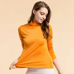 2018 осень зима для женщин водолазка джемпер повседневное плюс размеры рубашка с длинными рукавами шелк сплошной Топ