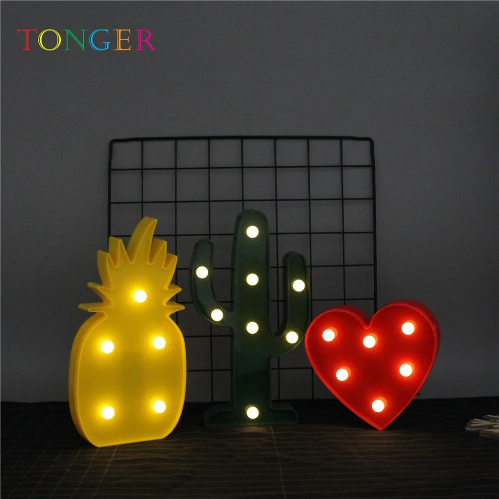TONGER 3d гостиная ночной Светильник в форме сердца кактус милый ананас моделирующая лампа для детей подарок на день рождения вечерние украшения светильник