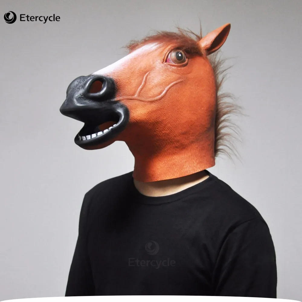 Scary Brown Horse Head Masks Animal Full Face Latex Mask Party Cosplay