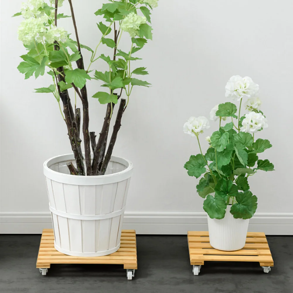 

Plant Pot Base Roller Moving Tray Holder Wood Square Caddy Stand with Wheel