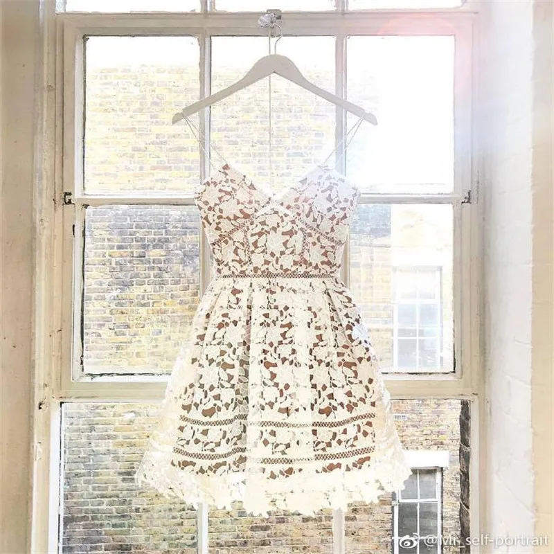 

2019 spring new arrive white color lace dress backless sexy A line lace mini women dress