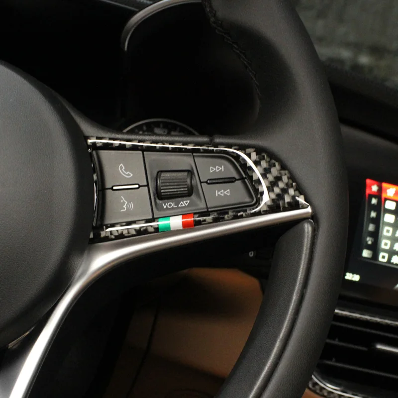 YIWANG Car Interior Steering Wheel Button Frame Trim Cover 2pcs For Alfa Romeo Giulia 2016-2019 Auto Accessories Carbon Fiber 