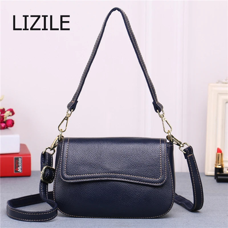 

Genuine Leather Casual Women Bag Solid Color Versatile Fashion Soft Shoulder Bag zipper Cow Leather Women's Bags