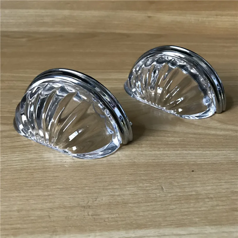 FAST SHIPPING HOLE DISTANCE 76mm NEWLY DESIGNED CAMBERED HALF Pearl CLEAR CABINET KNOB ZINC ALLOY BASE GOLD CHROME FINISH