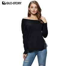 GLO-STORY, Модный женский однотонный пуловер с открытыми плечами, свитер, расшитый бисером кружевной открытый подол, сексуальные женские вязаные топы, WMY-4972
