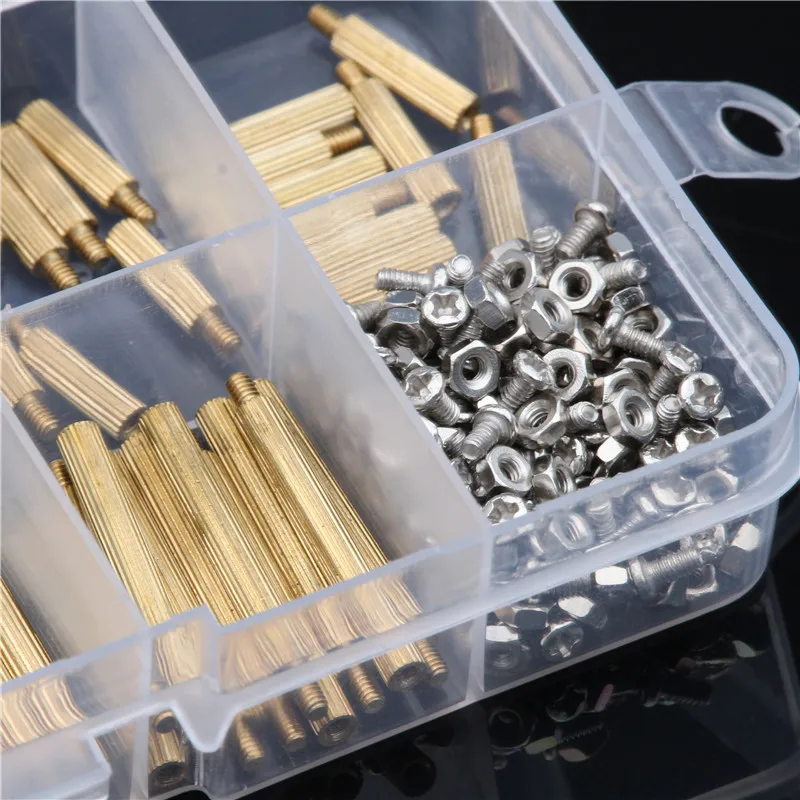 270PCS M2 Stainless Steel Screws Nuts Bolts Set Brass Pillar Single Head Circular Cylinders Copper Machine Assortment Kit