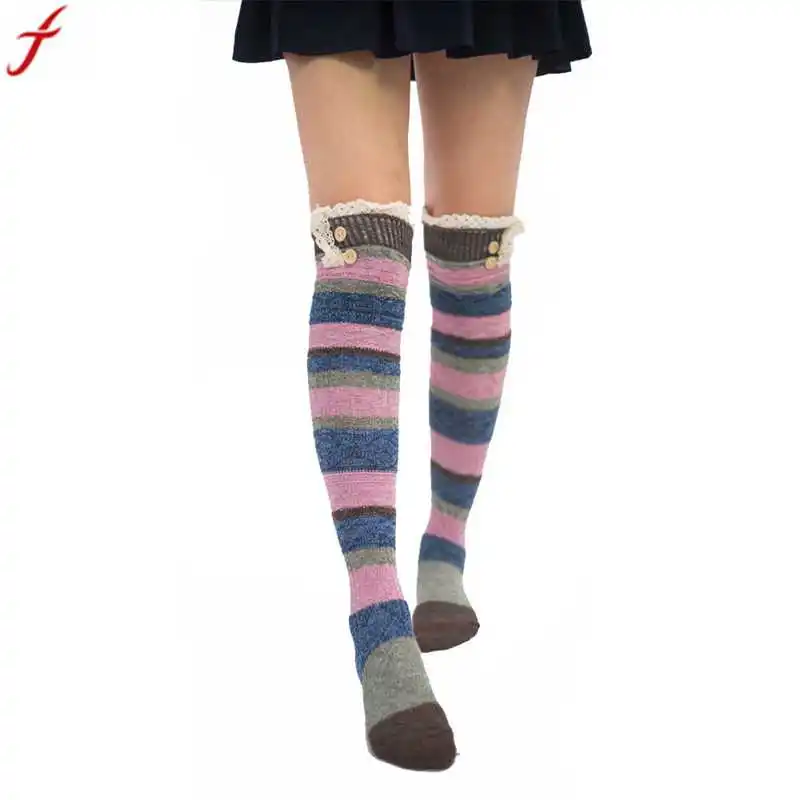 Buy 018 Women Winter Warm Stripe Long Stockings Over