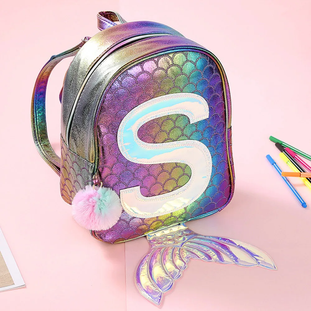 

Wholesale! New Cute Fashion Stylish Mermaid Sequin Backpack Letter And Fish Tail Decoration Gradient Reflection Mini Backpack