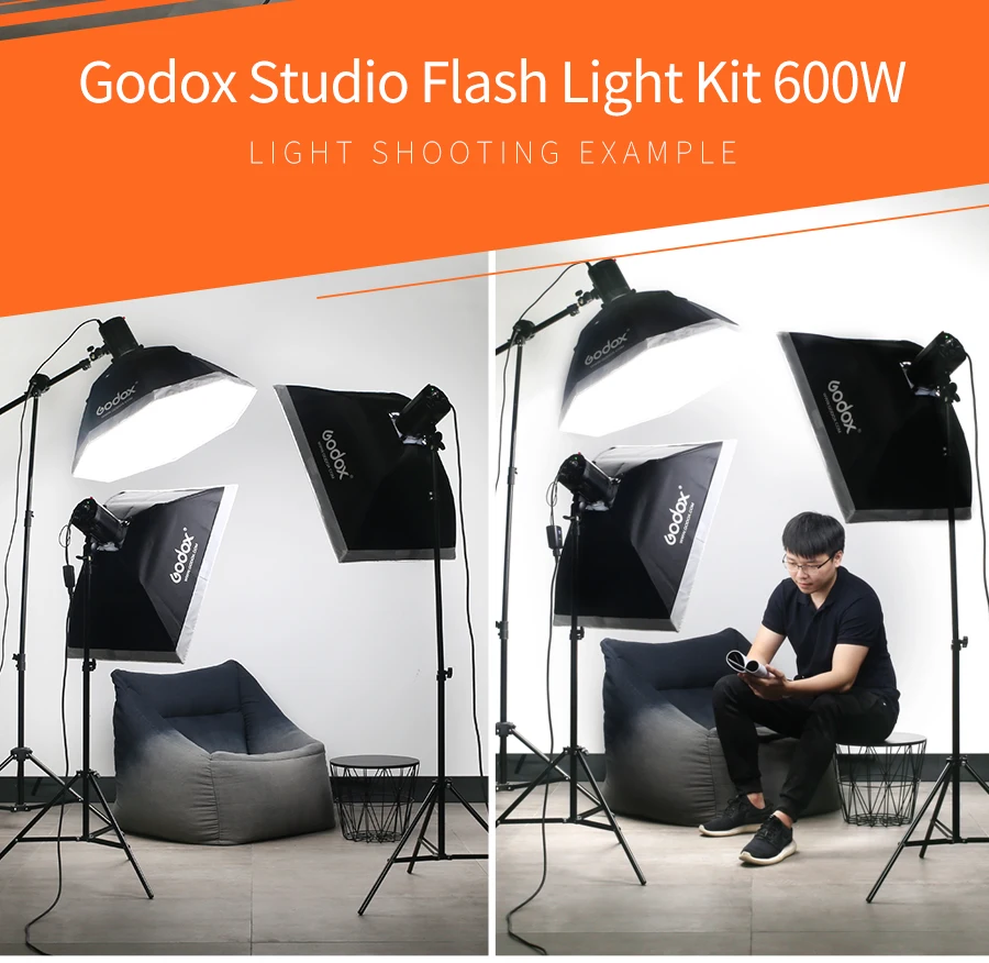 Godox 600Ws 3x200 Ws строб студия вспышка светильник комплект с AT-16 триггер+ 3x софтбокс+ 3x200 см светильник Стенд+ отражатель+ стрела