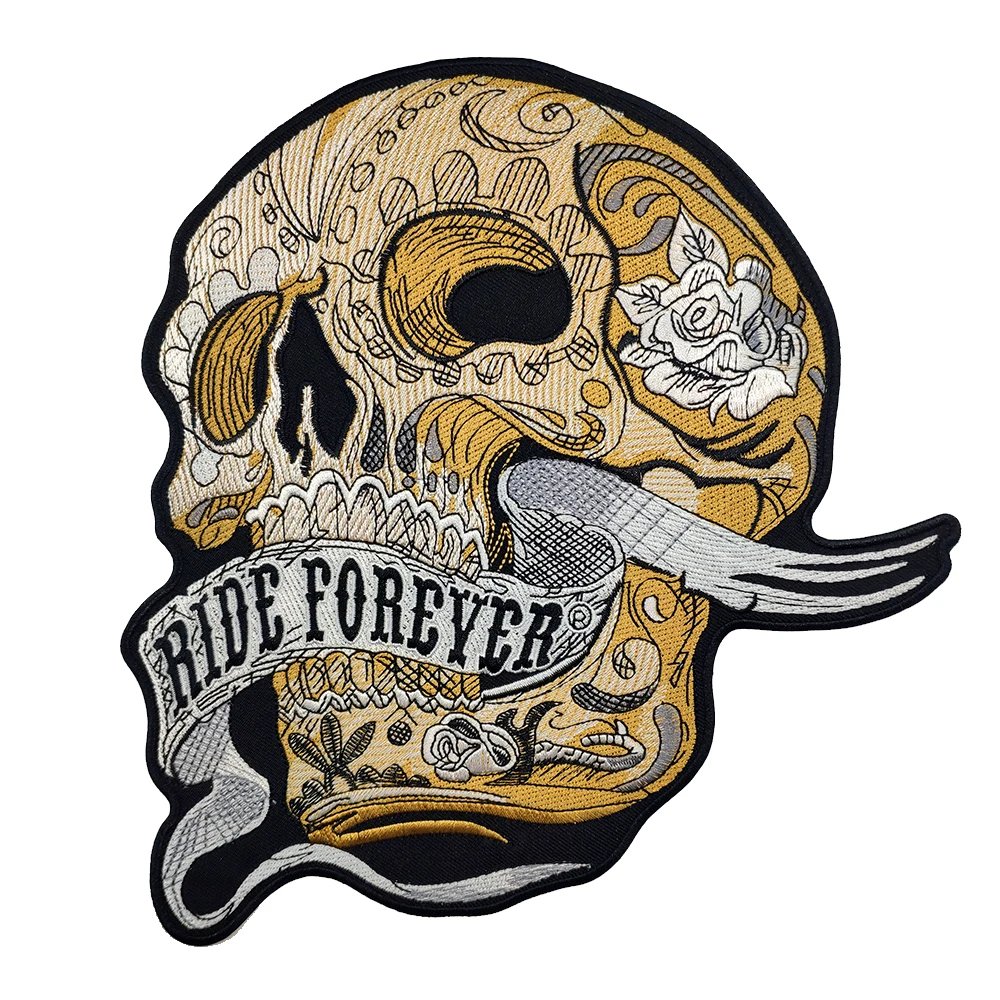 

Ride Forever Skull Motorcycle Embroidery Iron On Patch Clothes Skull Custom Punk Biker Cut Stickers Iron Patches For Clothing
