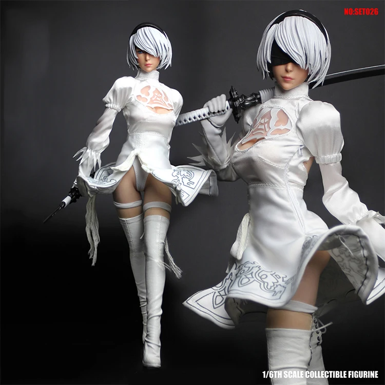 Коллекционная модель 1/6 года, сексуальная женская Боевая фигурка для девочек NieR: Automata 2B Йорга, белый костюм для косплея, фигурка оружия, модель для тела 12 дюймов