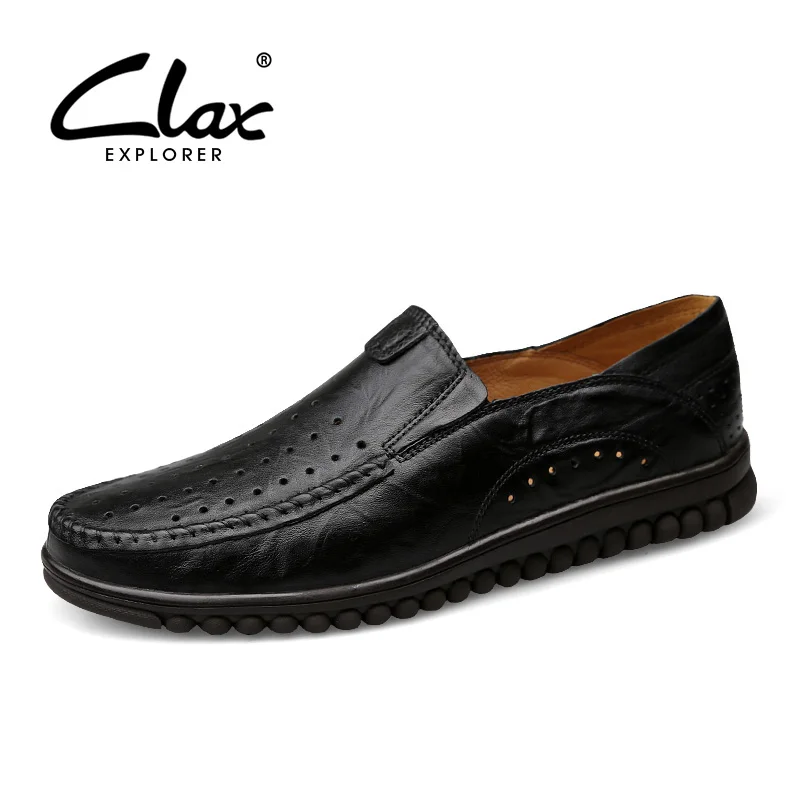 

CLAX Men's Summer Leather Shoes 2017 Casual Loafers for Male Breathable Hole Shoe Vintage Retro Footwear Soft Comfortable