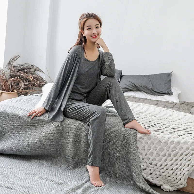 Shein-Conjunto de pijama de 3 piezas para mujer, ropa de dormir chaleco de pantalones y cárdigan, lencería holgada para el hogar, verano 2021 _ - AliExpress Mobile