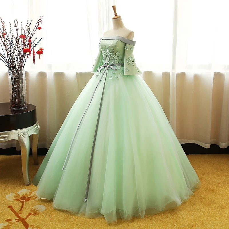Светло-зеленые Бальные платья из атласа с цветами, пышные бальные платья, Vestido De Debutante Sweet 16