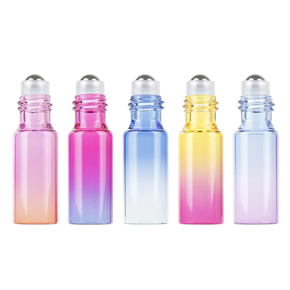 1 шт., 5 мл, градиентная цветная стеклянная бутылка для эфирного масла и жидкости, роликовые бутылки из нержавеющей стали, стеклянный контейнер для парфюма для путешествий