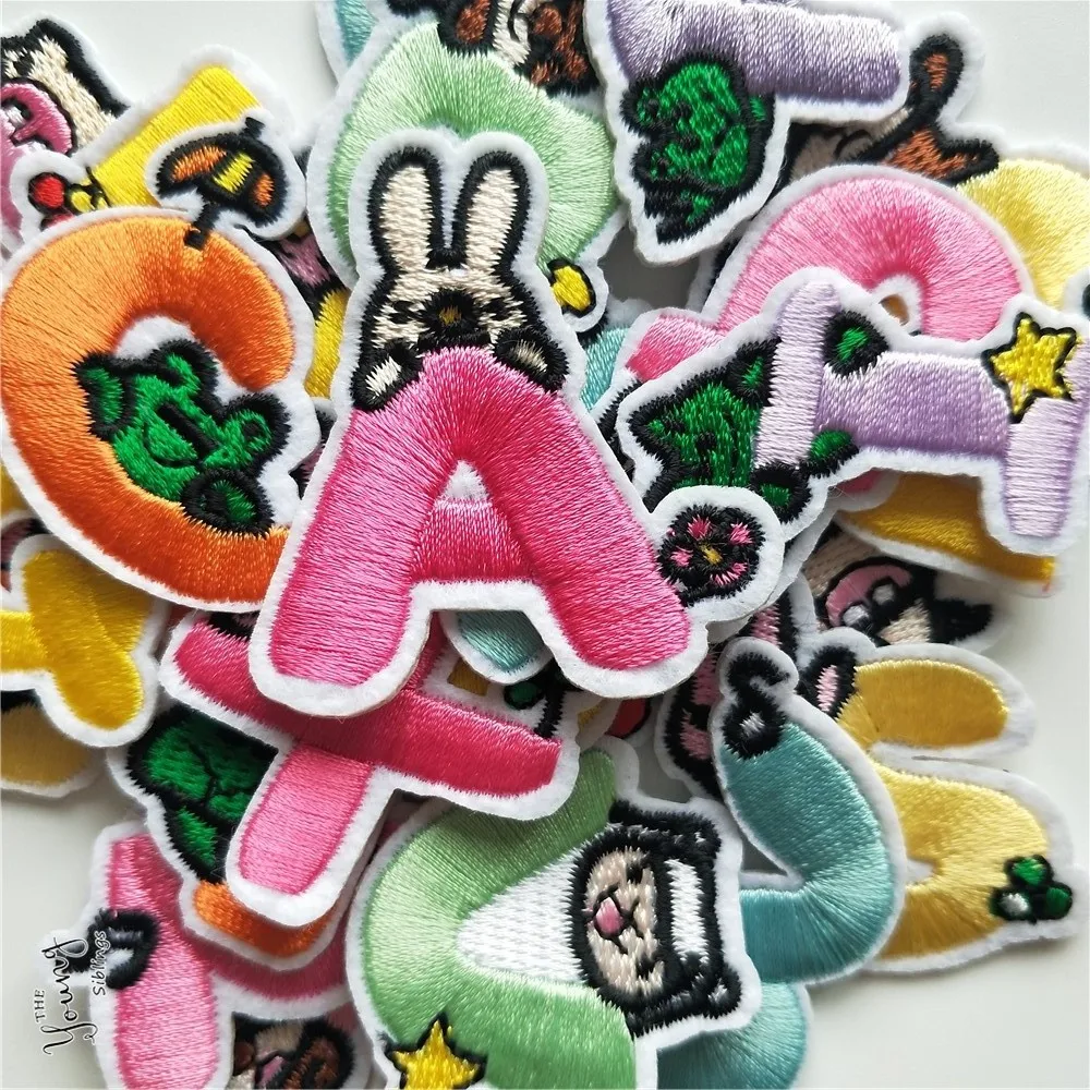 Letter A Z Sewing Cartoon Animals patches iron on Clothes Embroidered Applique Fabric Badges Cute Stickers DIY Clothes accessory