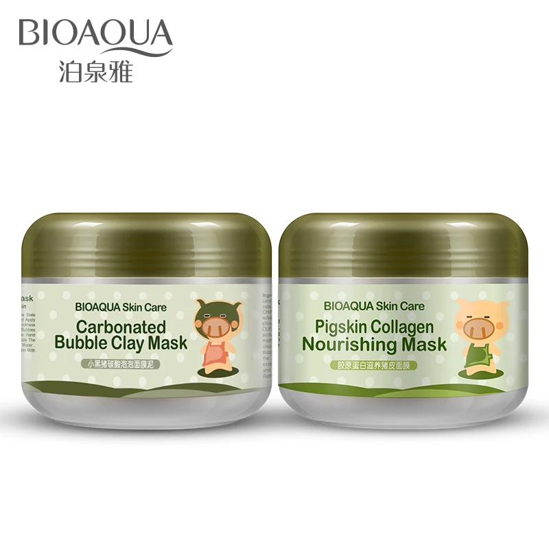 2 Pcs BIOAQUA Carbonated Bubble Clay & Collagen Nourishing Face Mask Elastic Care Skin
