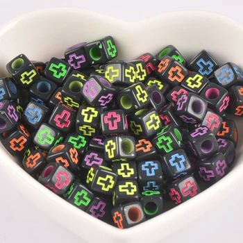 

6mm 200Pcs Mixed color Acrylic black Loose cross Cube Pony Beads For Jewelry Making YKL0653X