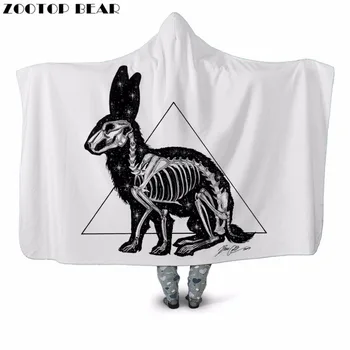 

Dinosaur Bone 3D Printed Plush Hooded Blanket for Adult Youth Sofa Warm Wearable Couch Fleece Throw Blanket Home Office Washable