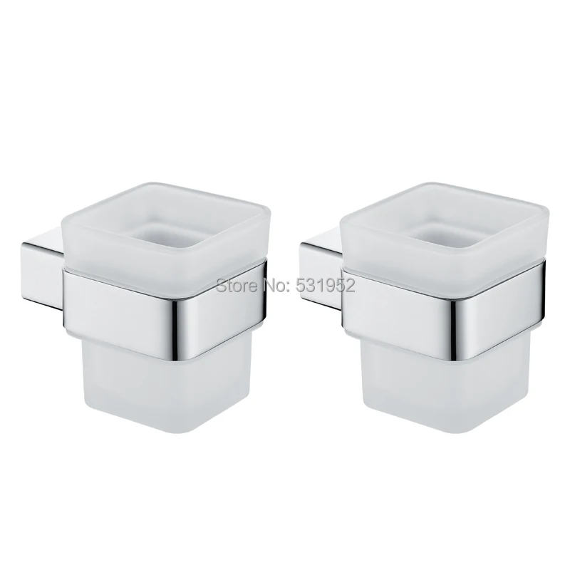 SUS304 Stainless Steel Polished Wall Mounted Single Toothbrush Cup Holder With Tempered Glass Cup Tumbler Holder
