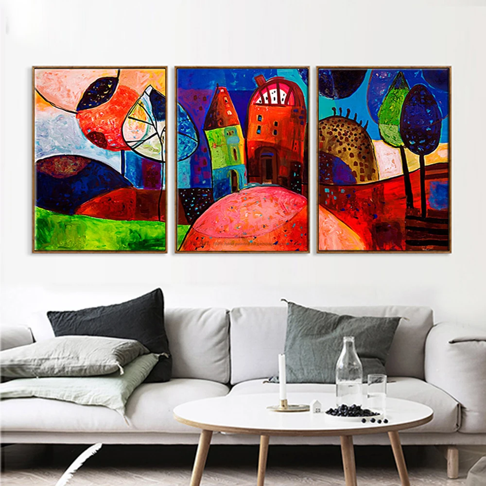 3 panel pictures for kids room hand painted canvas oil painting