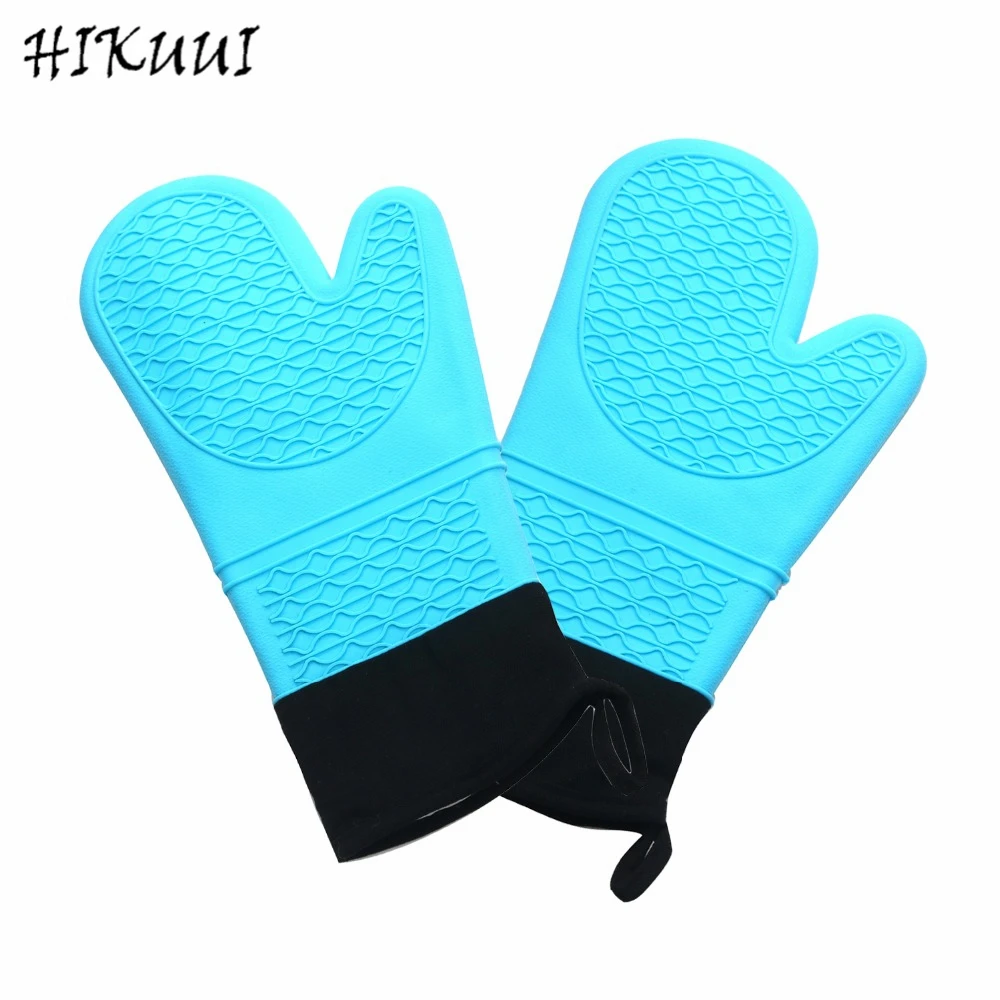2 PCS Blue Silicone Oven Gloves 14 inch Heat Resistant Grill Microwave