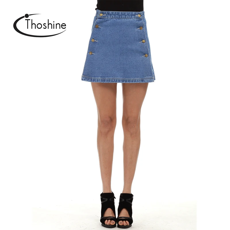 Thoshine Brand Summer Style Women Denim Skirts High Waist Female A Line